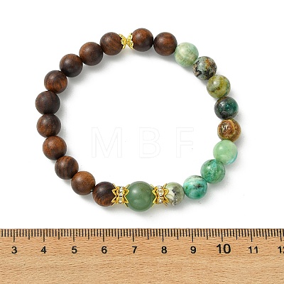 Natural African Padauk Wood & Green Line Jasper Beaded Stretch Bracelets for Women BJEW-JB14100-02-1