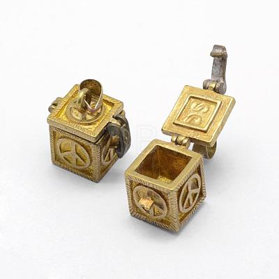 Brass Prayer Box Pendants KK-F722-27C-RS-1