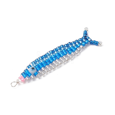 Copper Wired Glass Seed Beaded Pacific Saury Pendants PALLOY-MZ01105-01-1