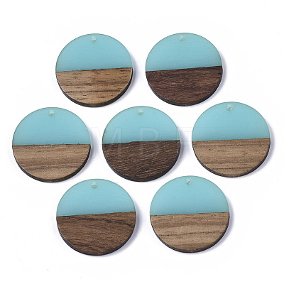 Transparent Resin & Walnut Wood Pendants RESI-S358-02B-H11-1