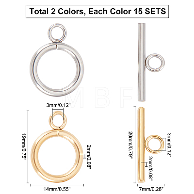 Unicraftale 304 Stainless Steel Ring Toggle Clasps STAS-UN0002-21-1