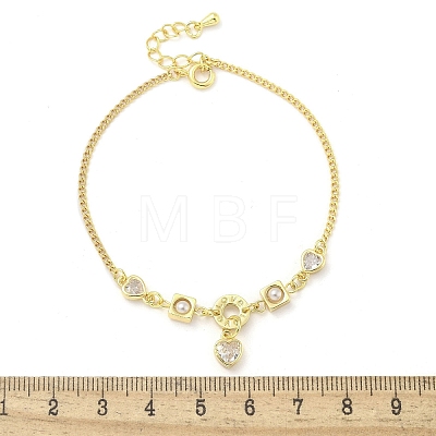 Brass Micro Pave Clear Cubic Zirconia Charm Bracelets for Women BJEW-C083-01C-G-1