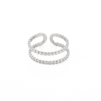 304 Stainless Steel Double Line Open Cuff Ring for Women RJEW-S405-227P-1