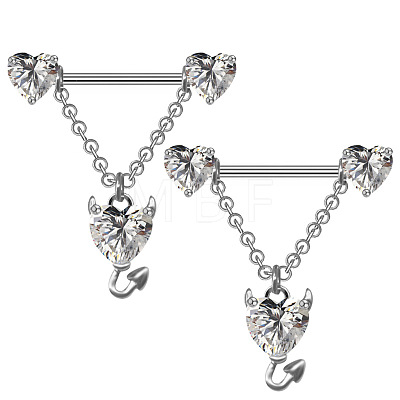 316L Stainless Steel Clear Cubic Zirconia Heart Nipple Stirrup WGBCE0A-02-1