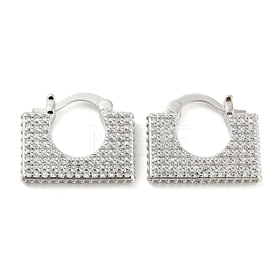 Rectangle Shape Brass Micro Pave Clear Cubic Zirconia Thick Hoop Earrings EJEW-Q785-04P-1