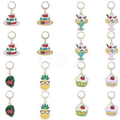 Alloy Enamel Cake/Ice-cream/Fruit Pendant Locking Stitch Markers HJEW-SW00037-1