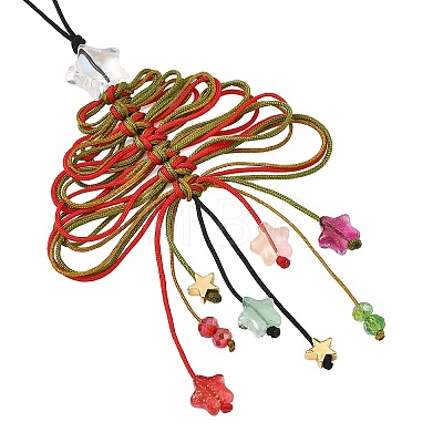 Glass & Braided Nylon Pendant Decoration HJEW-TA00490-1