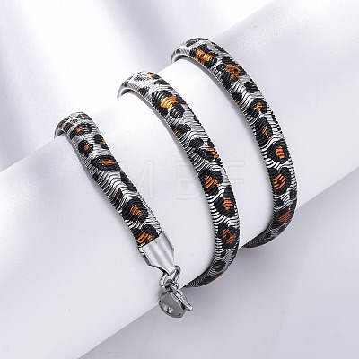 304 Stainless Steel Leopard Print Flat Snake Chain Necklaces for Women NJEW-A044-02B-P-1