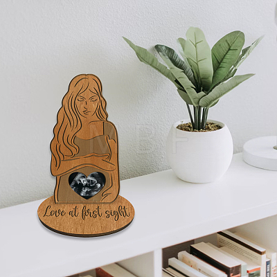 Wood Pregnant Woman Picture Frame Stand DJEW-WH0061-002-1