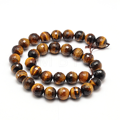 Faceted Grade A Natural Tiger Eye Round Bead Strands G-F260-01-6mm-1