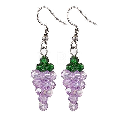 Grape Glass Dangle Earrings EJEW-JE06171-1