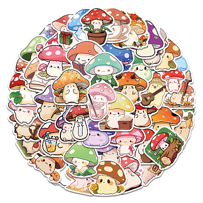 50Pcs Mushroom PVC Waterproof Self-Adhesive Stickers PW-WG59251-01-1