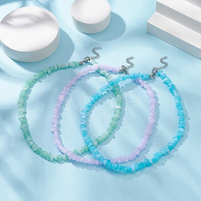 3Pcs 3 Color Acrylic Chips Beaded Chain Necklaces Set NJEW-JN04313-1