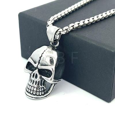 304 Stainless Steel Gothic Skull Pendant Necklaces for Men QF4021-1
