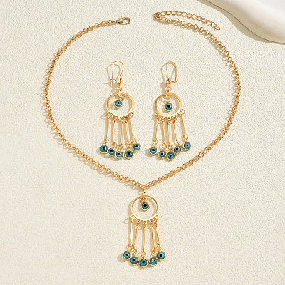Bohemian Vintage Iron Resin Evil Eye Tassels Pendant Necklaces & Earrings Sets for Women XC5526-1