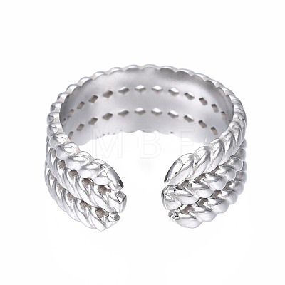 Non-Tarnish 304 Stainless Steel Twist Rope Open Cuff Ring RJEW-T023-47P-1