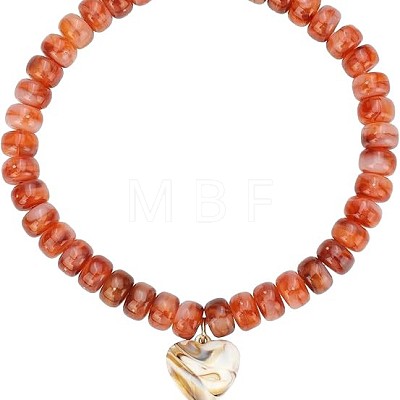 Resin and Plastic Heart Pendant Rondelle Beaded Necklaces with Alloy End Chains FS-WG415CE-01-1