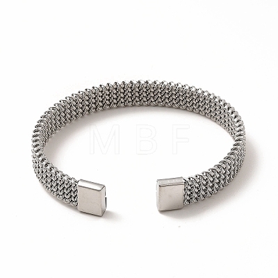 304 Stainless Steel Mesh Chains Shape Open Cuff Bangle for Women BJEW-C033-02P-1