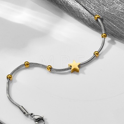 Duo Tone 201 Stainless Steel Star Round Snake Chain Bracelets for Women WGA233C-01-1