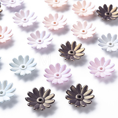 6-Petal Spray Painted Acrylic Bead Caps MACR-S373-48J-1