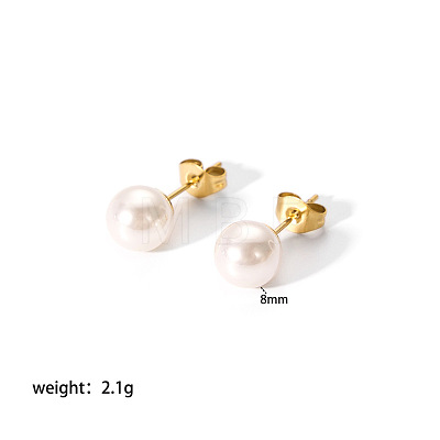 Elegant Titanium Steel Imitation Pearl Stud Earrings NB5919-3-1