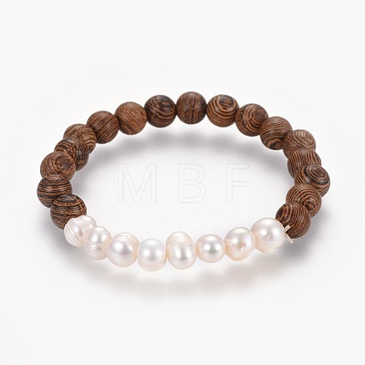 Natural Pearl Stretch Bracelets BJEW-JB04109-1