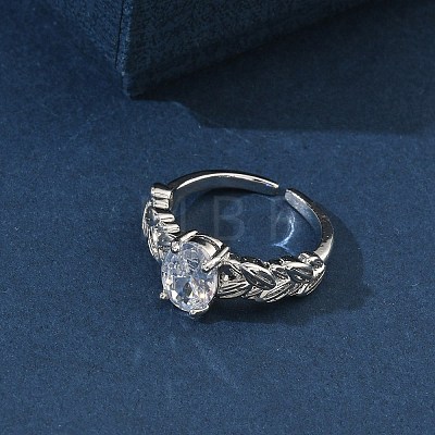 Brass Pave Clear Single Cubic Zirconia Cuff Open Rings RJEW-H268-01P-1