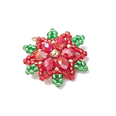 Christmas Glass Seed Beaded Snowflake Pendants PALLOY-MZ00800-1