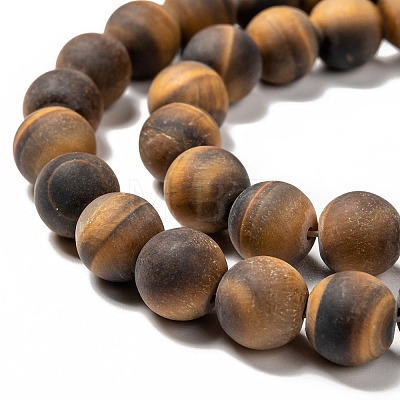 Natural Frosted Tiger Eye Round Bead Strands X-G-M064-10mm-02-1