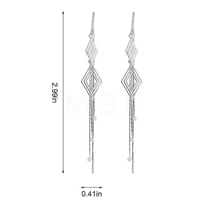 Anti-Tarnish Clear Cubic Zirconia Rhombus with Chain Tassel Dangle Earrings JE1041A-1