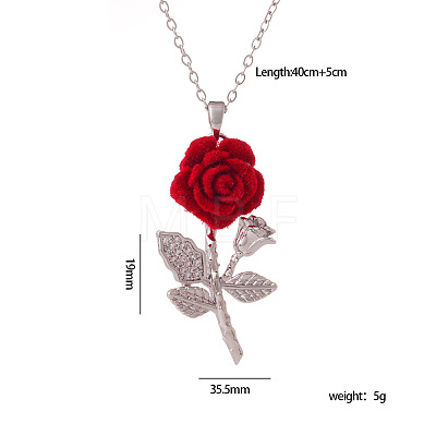 Valentine's Day Flocking Brass Micro Pave Clear Cubic Zirconia Rose Flower Pendant 304 Stainless Steel Cable Chain Necklaces for Women WG19B77-02-1