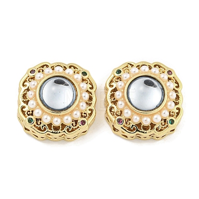 Brass with ABS Imitation Pearl with Resin with Clear Cubic Zirconia Charms Charms KK-Q820-34G-1