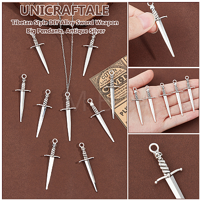 40Pcs Tibetan Style DIY Alloy Sword Weapon Big Pendants FIND-UN0003-13-1
