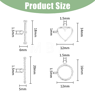 DICOSMETIC 2 Sets 2 Styles Ring & Heart Sterling Silver Toggle Clasps STER-DC0001-10-1