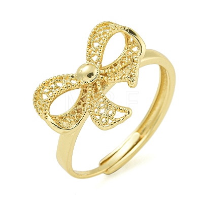 Bowknot Brass Adjustable Rings for Women RJEW-M016-09G-1