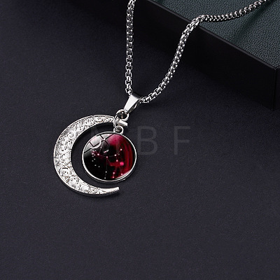 Alloy & Glass Luminous Moon Constellation Pendant Necklaces WG12A0F-08-1