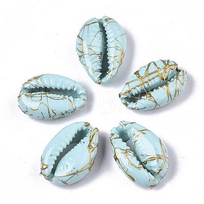 Spray Painted Natural Cowrie Shell Beads X-SSHEL-R047-03-A04-1