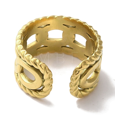 PVD Vacuum Plating 201 Stainless Steel Curb Chain Open Cuff Rings for Women RJEW-C092-15G-1