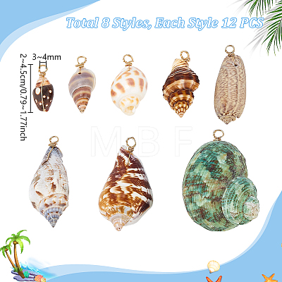 96Pcs 8 Styles Shell Pendants PALLOY-PH01952-1
