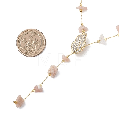 Natural Sunstone Chip Handmade Link Chain Necklaces NJEW-JN05811-03-1