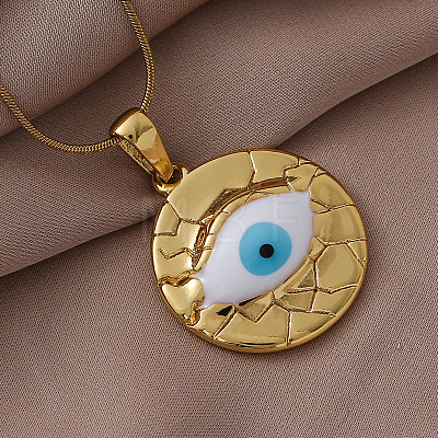 304 Stainless Steel Enamel White Evil Eye Pendant Necklaces VB8803-1