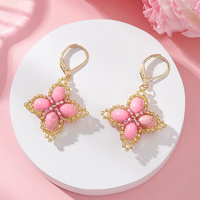 Clover Glass Seed & Synthetic Imperial Jasper Woven Leverback Earrings EJEW-MZ00658-01-1