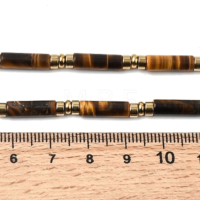 Natural Tiger Eye & Synthetic Non-magnetic Hematite Column Beaded Necklaces with 304 Stainless Steel End Chains NJEW-K301-01B-1