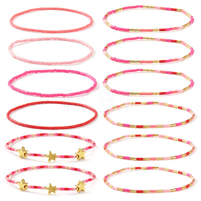 12Pcs Christmas Glass Seed Bead Stretch Bracelet Set ZO6526-7-1