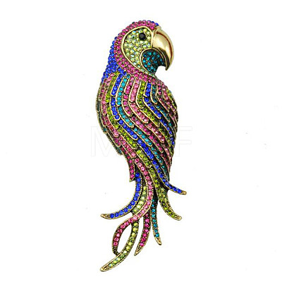 Parrot Alloy Rhinestone Brooches JEWB-Q006-03A-1