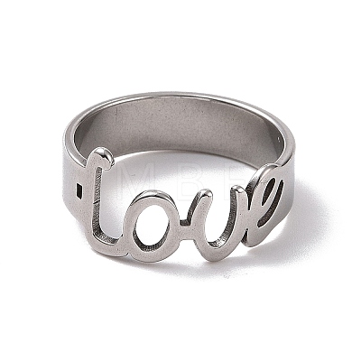 Non-Tarnish 201 Stainless Steel Word Love Finger Ring RJEW-J051-44P-1