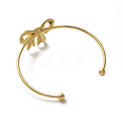 304 Stainless Steel Bowknot Cuff Bangles for Women AJEW-R100-01B-G-1