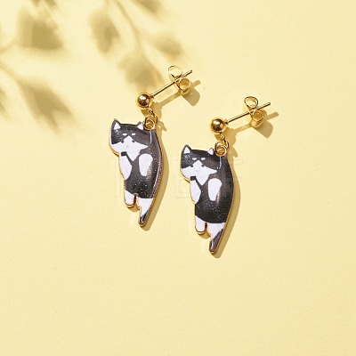 Alloy Cat Dangle Stud Earrings with Enamel EJEW-JE04919-1