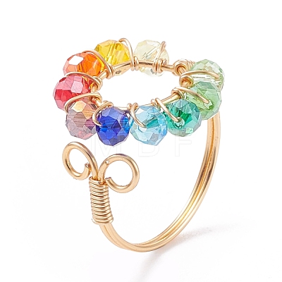 Colorful Glass Braided Ring Open Cuff Ring RJEW-TA00035-1