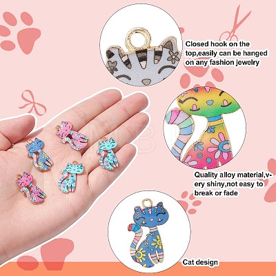 30Pcs 6 Styles Printed Alloy Pendants PALLOY-CJ0002-51-1